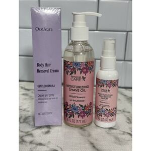 OceAura Hair Removal Cream + Shave Oil & Post Shave Serum Wild Flowers